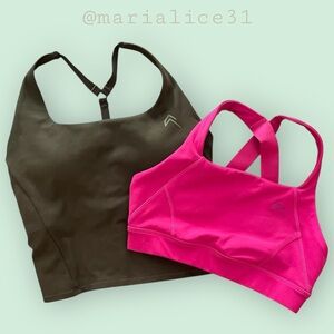 Women's Sport Bra/Top Set, pink & olive green. Super soft fabric. Small (UK).